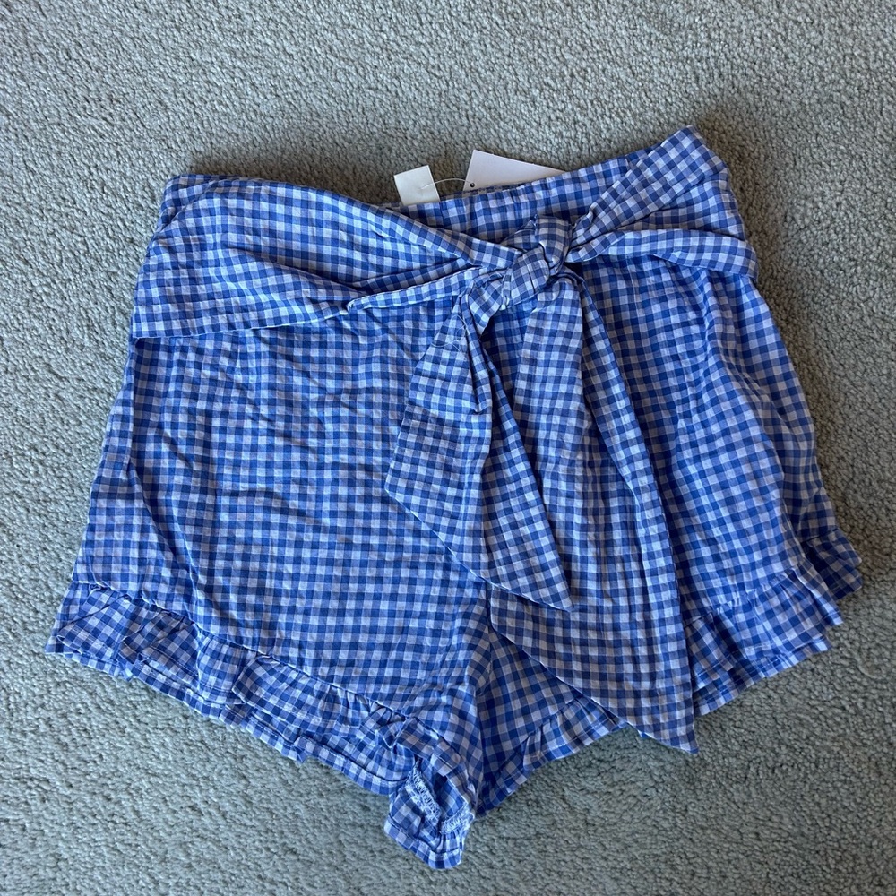 H&M Blue Checkered High Waist Shorts